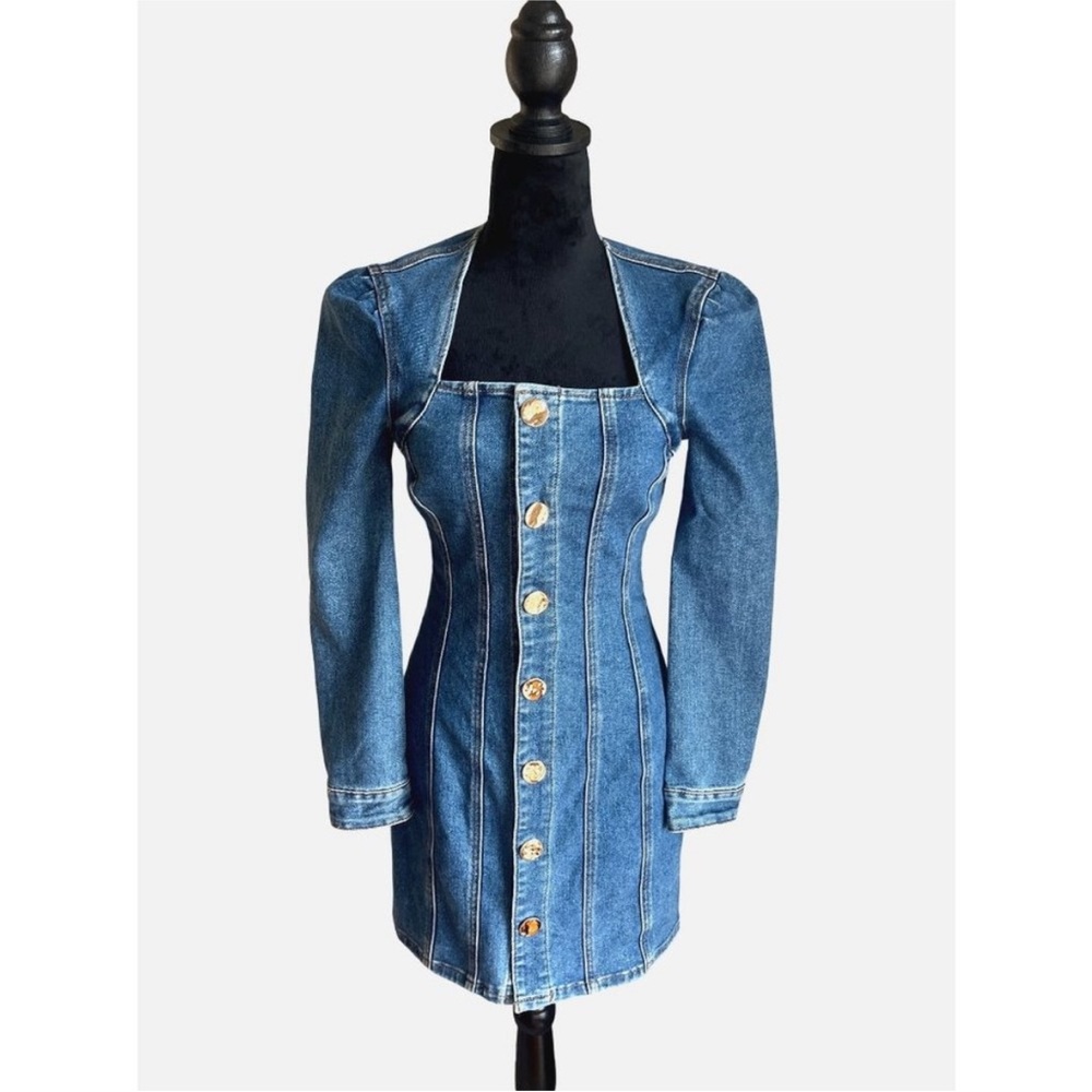 House of Harlow 1960 Blue Denim Button-Front Mini Dress
